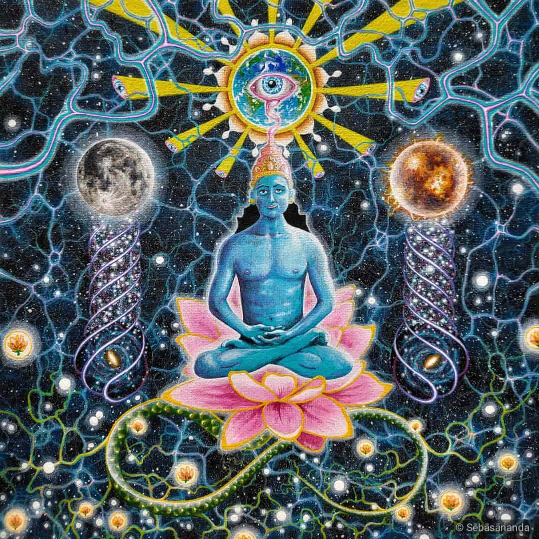 Cosmic lotus Acrylic on panel, 25 x 25 cm 2025 Click to view High-Res ↗